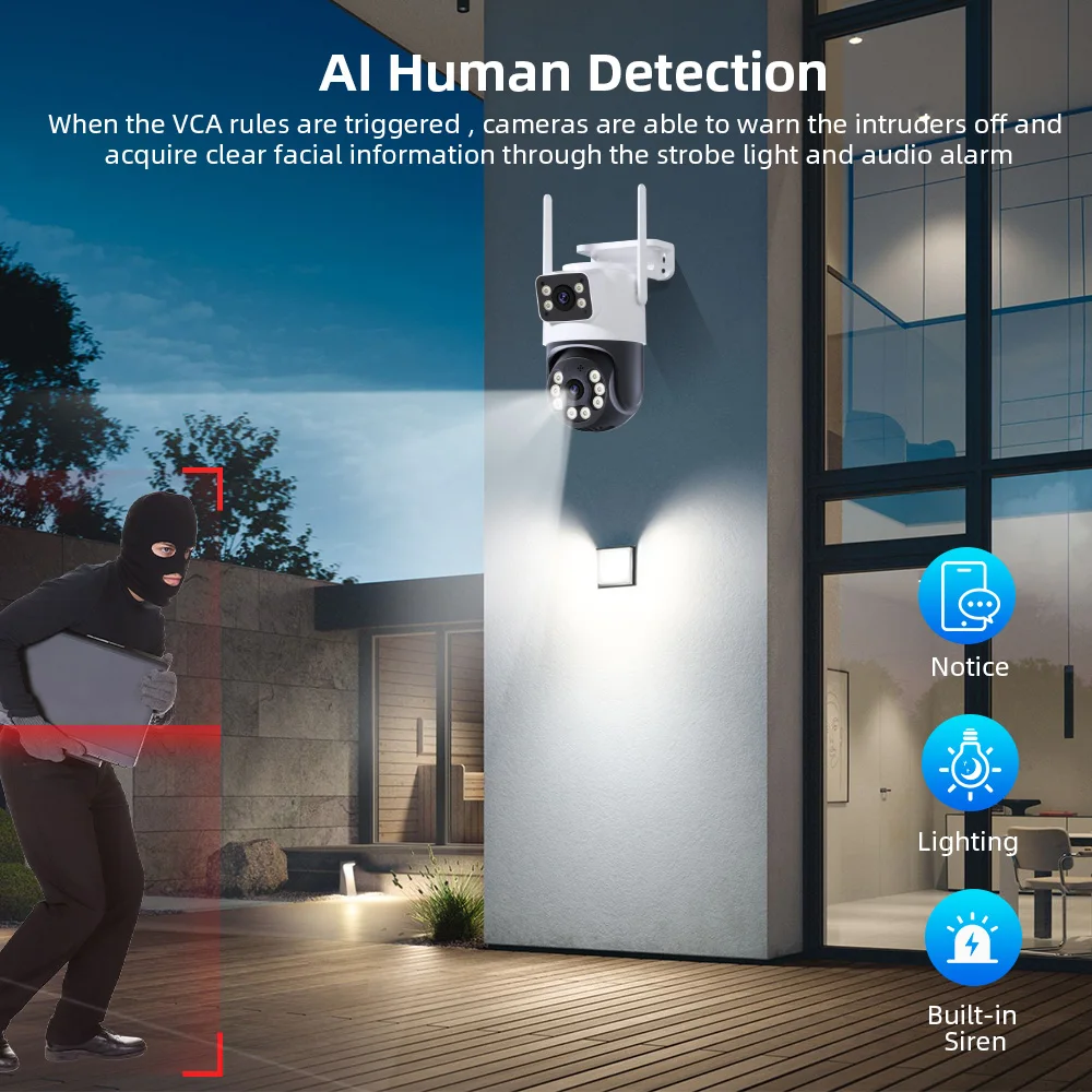 8MP 4K iCSee WiFi Telecamera PTZ Doppio Schermi Auto Tracking Visione Notturna CCTV Telecamera di Sorveglianza Esterna 6MP Telecamera IP di Sicurezza