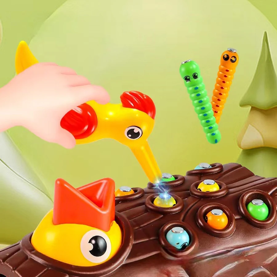 Giocattoli educativi Montessori per bambini Picchio Cattura vermi Giocattolo Bambino Bambini Giochi magnetici per lo sviluppo Babi Tavola occupata