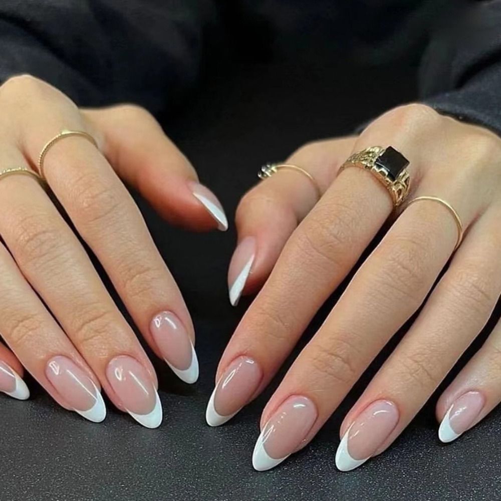 Uñas postizas francesas de 24 piezas para mujer, Parche de Uñas postizas, estilo veraniego, diseño con purpurina, cobertura completa, usable