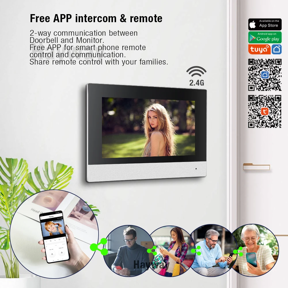 Exibição de intercomunicação visual villa de 2 fios Tela de toque completa 1080P suporta conexão WiFi sem fio para TUYA, desbloqueio com um clique, etc.