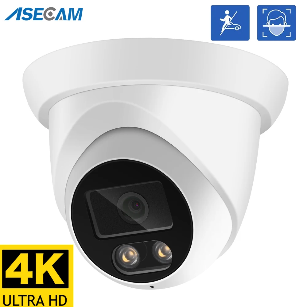 Cámara IP de 8MP 4K para exteriores ASECAM detección facial Audio luz Dual H.265 Onvif CCTV cámara de videovigilancia domo de Metal RTSP