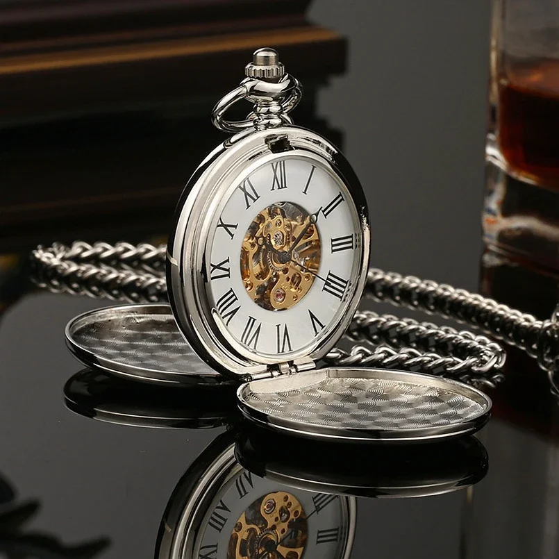 Nuevo reloj de bolsillo mecánico de cuerda a mano para hombre, esfera con mecanismo al descubierto, collar Steampunk, colgante, vestido Vintage, relojes Fob para regalo de deshierbe