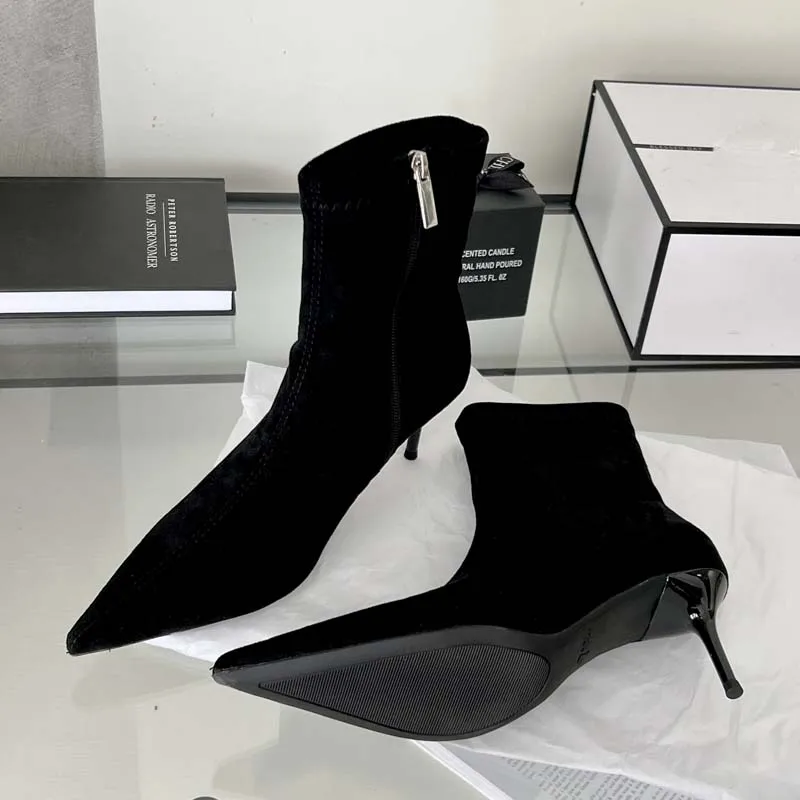 Eilyken, botines sexis finos de tacón bajo con punta estrecha, zapatos de fiesta para mujer, botines cortos concisos con cremallera a la moda para primavera y otoño