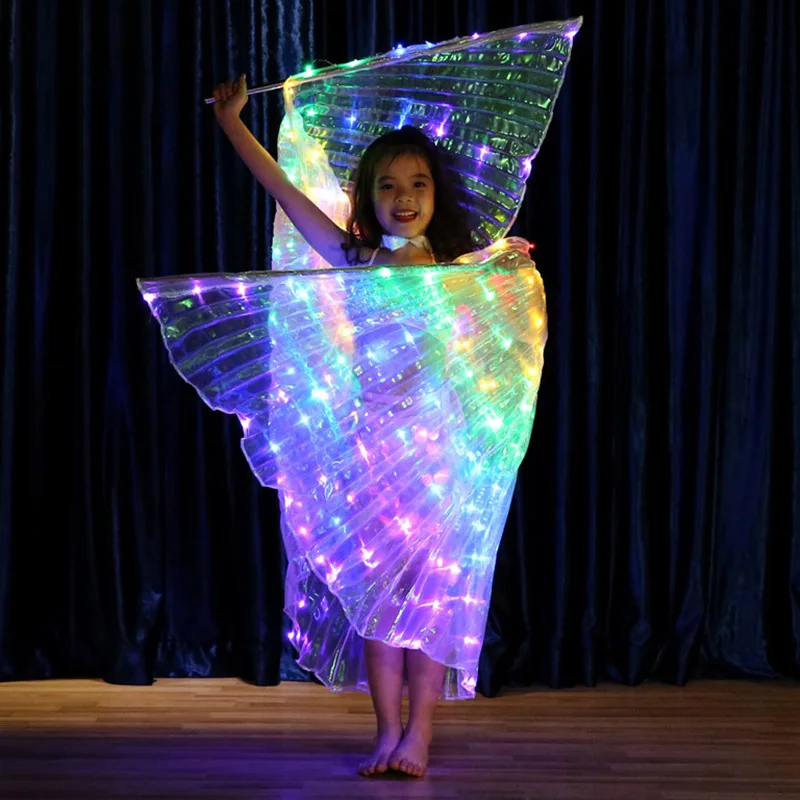 Alas de baile con luz electrónica Led de arcoíris, trajes de danza del vientre, espectáculo de fiesta, Ropa de baile Isis, luces fluorescentes, ala Isis para niños
