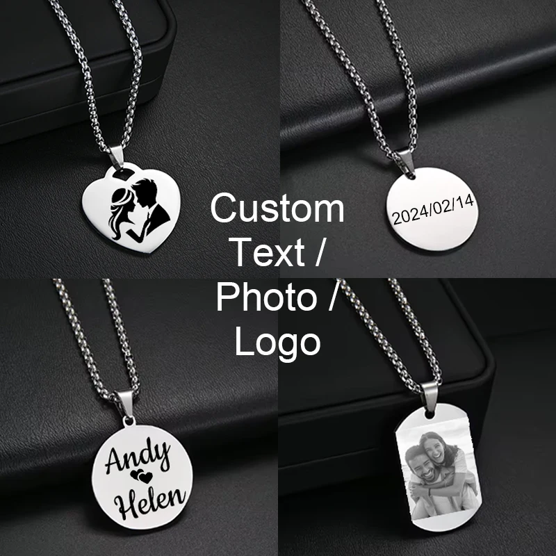 Gepersonaliseerde kettingen roestvrij staal gegraveerd foto logo tekst hanger voor vrouwen mannen Kerstmis Valentijnsdag sieraden geschenken