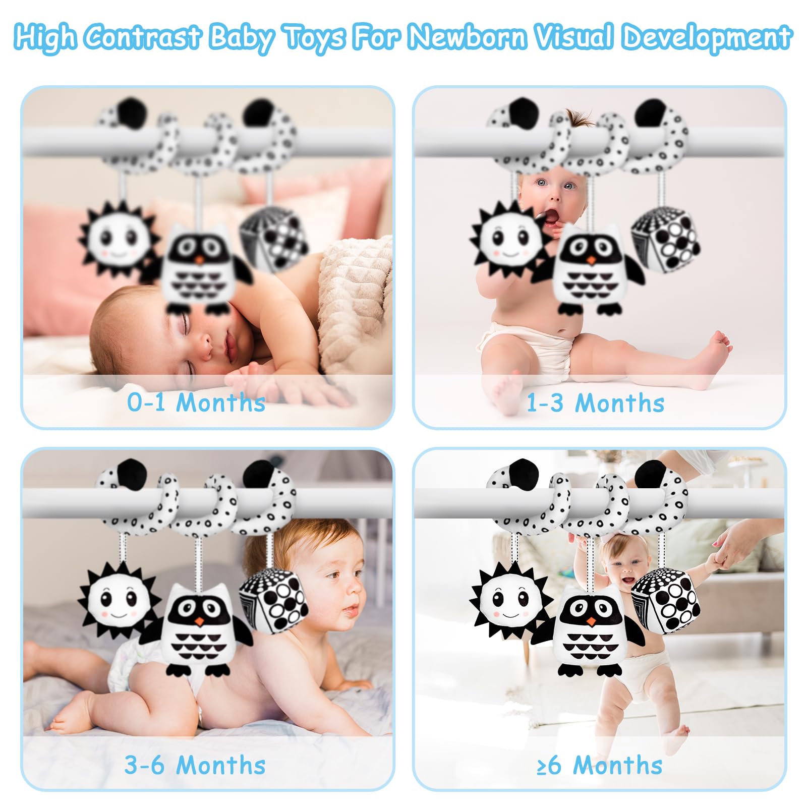 Bé Xoắn Ốc Sang Trọng Đồ Chơi Đen Trắng Xe Đẩy Treo Lục Lạc Đồ Chơi Co Giãn & Xoắn Ốc Hoạt Động Xe Ô Tô Đồ Chơi Ghế Cũi Di Động Giác Quan đồ Chơi