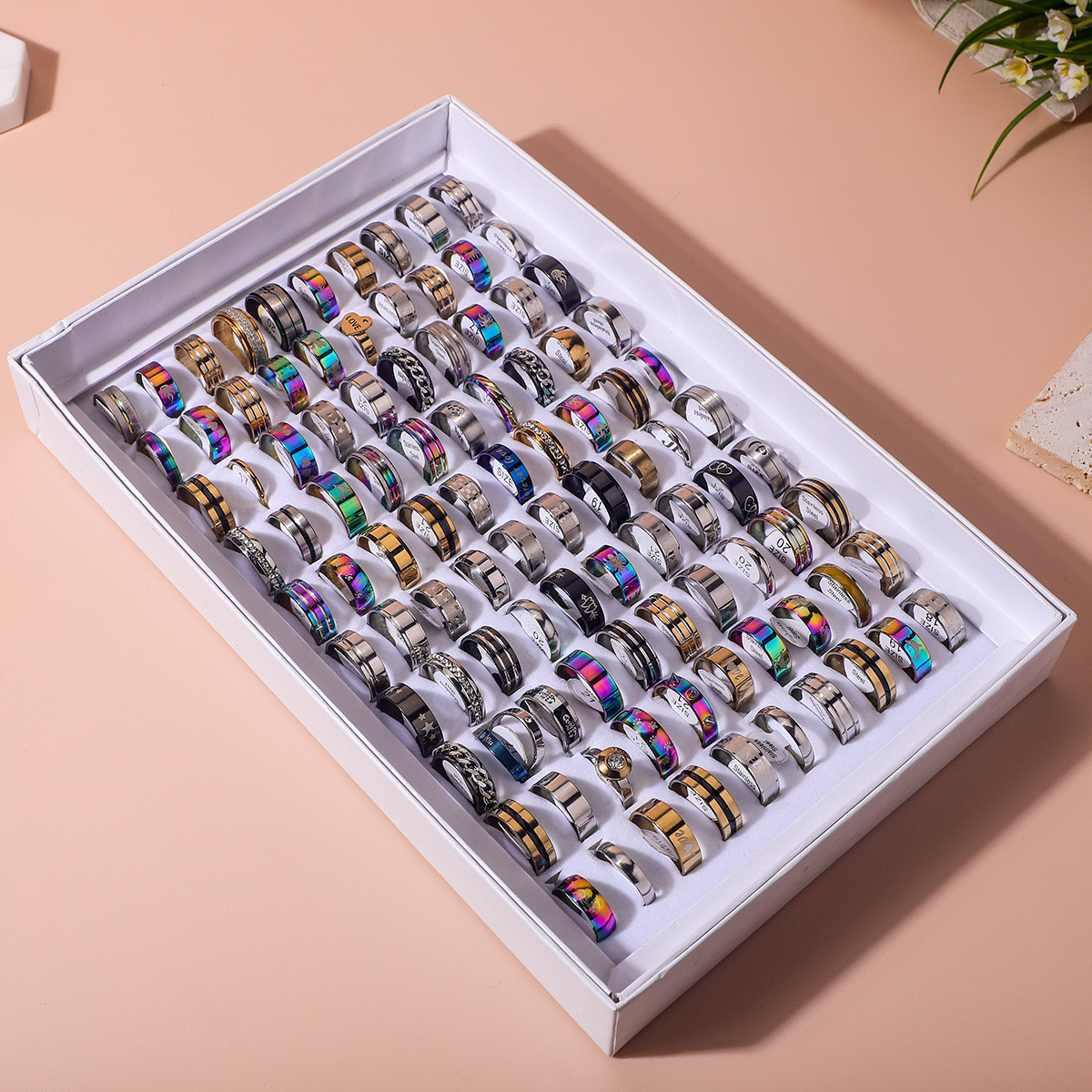 10 ชิ้นโซ่สแตนเลสแหวนคู่ Punk Hip - Hop น้ําเพชร Inlay ผสมรูปแบบแหวนแนวโน้มนิ้วมืออุปกรณ์เสริมเครื่องประดับ