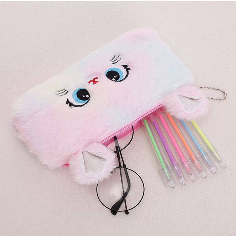 Trousse à crayons en peluche de dessin animé, pochette à crayons en forme de chat mignon, sac à crayons de grande capacité, papeterie pour filles et enfants, fournitures scolaires, cadeau