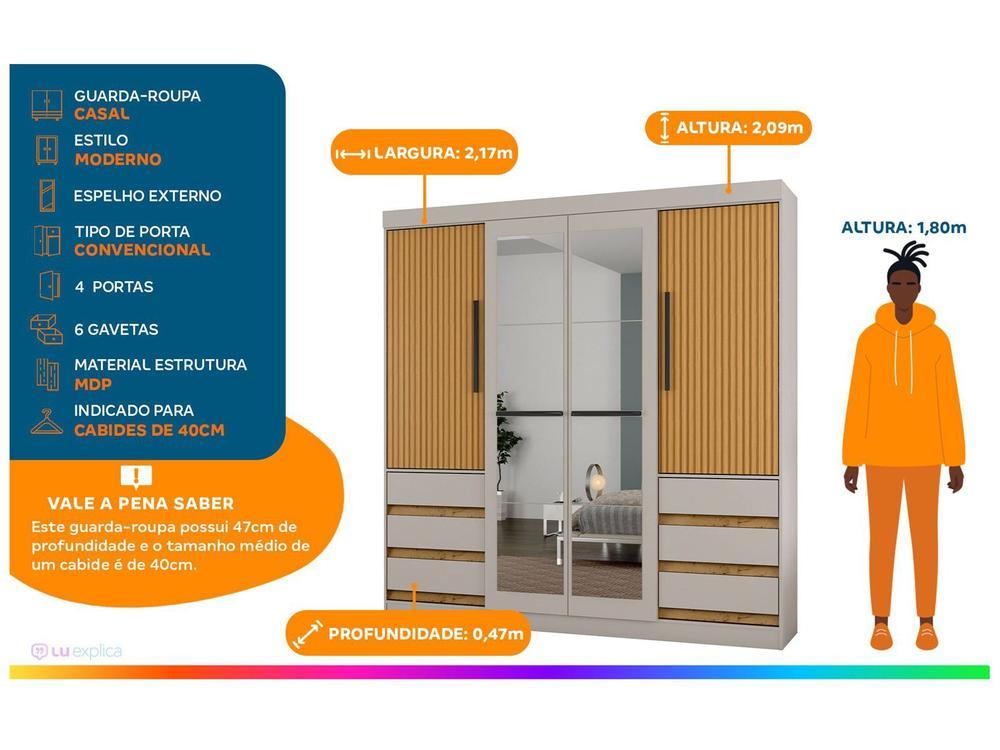 Guarda-roupa Casal com Espelho 4 Portas 6 Gavetas Araplac Sofia