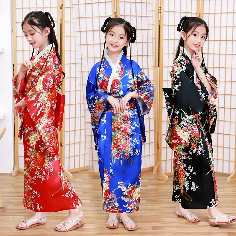 Sukienka kimono Japoński szlafrok Japońskie zestawy kimono z nadrukiem dla dziewcząt Występy szkolne Cosplay Tradycyjne dla podstawy