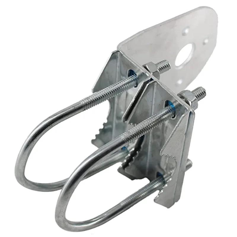 Antenna Pole Mount Bracket with Double U-Bolts Clamp V Jaw Bracket for Outside Home Antenna Pole Holder