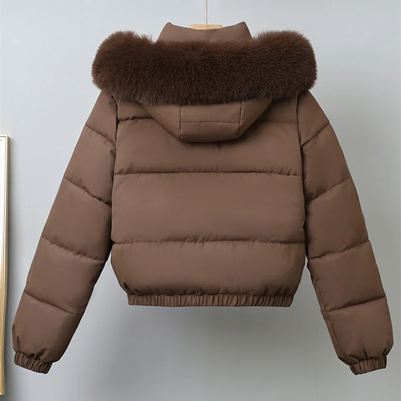Inverno curto parkas roupas femininas acolchoadas de algodão adicionar veludo engrossar outerwear gola de pele removível casacos com capuz jaquetas quentes
