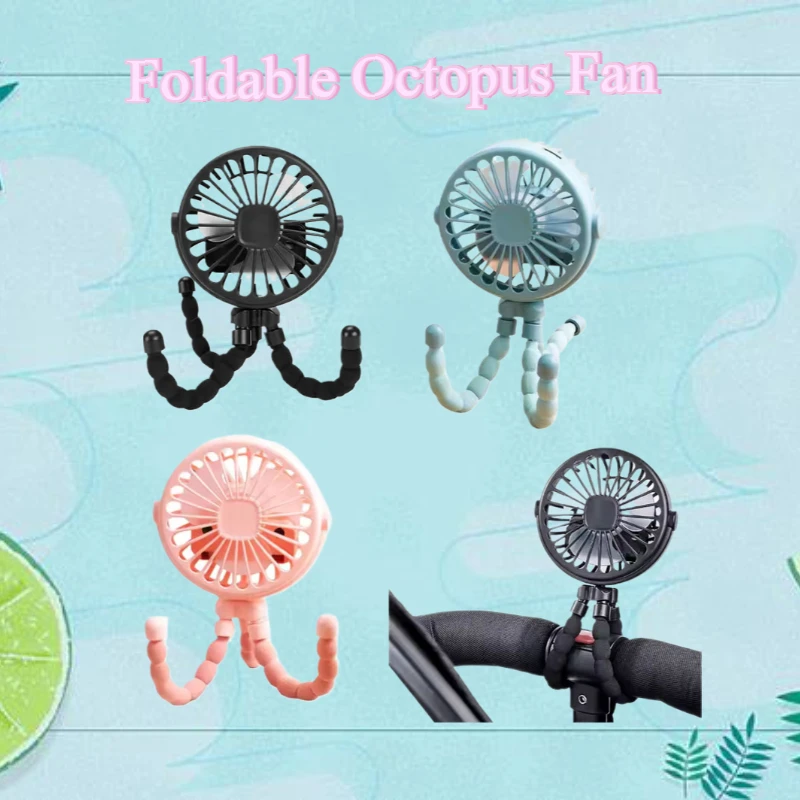 Mini ventilador de pulpo para cochecito de bebé, pequeños ventiladores plegables, de mano, con carga USB, sin aspas, Mini mesa silenciosa, refrigerador para exteriores