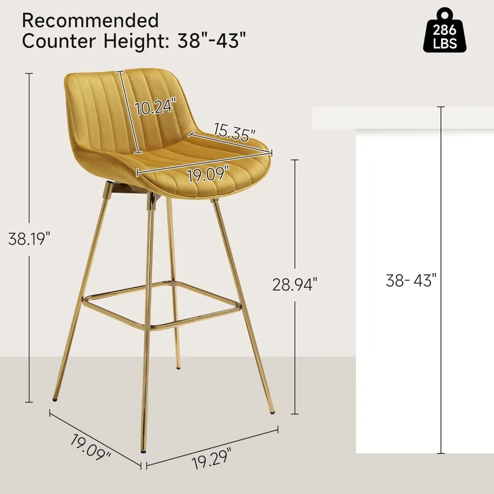 Swivel Bar Stools Set of 4 for Kitchen, 29" Counter Height Bar Chairs with Back Tall Barstools Velvet Kitchen Island Stools