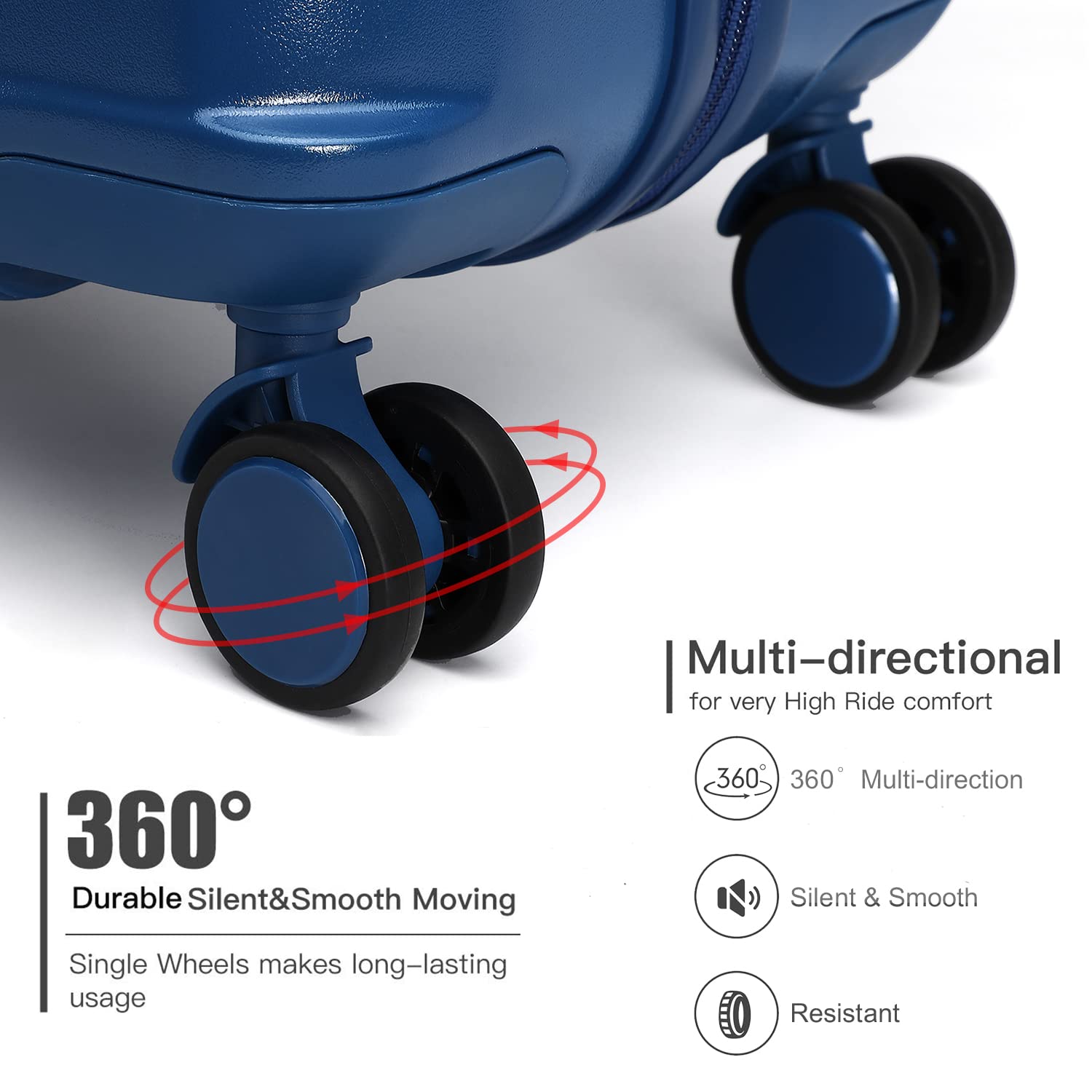 British Traveller Lightweight PC Cabin Suitcase, Hard Shell Hand Luggage with 4 Spinner Wheels and 3-Digit Combination Lock
