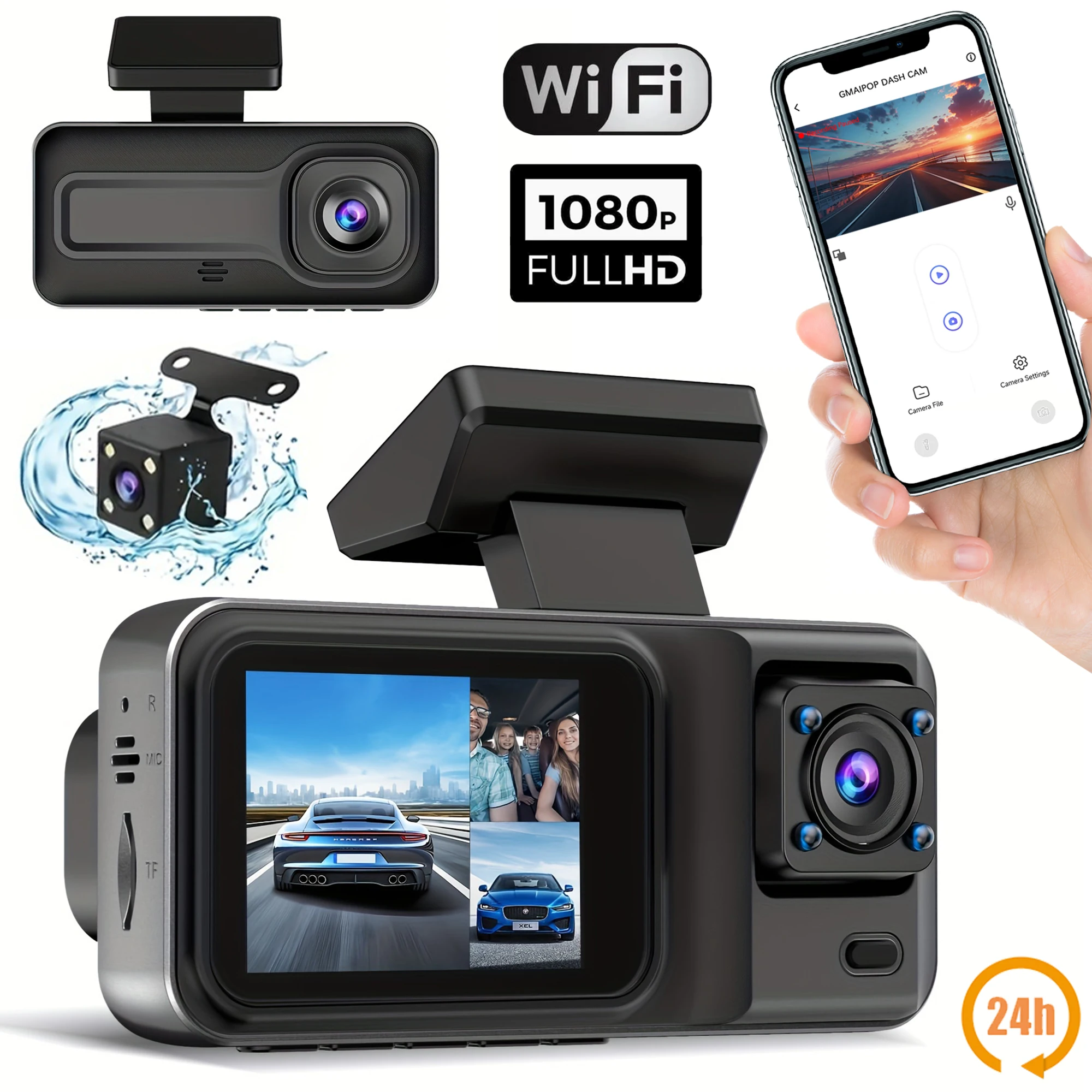 3 canales DVR para coche HD 1080P 3 lentes dentro de la cámara de salpicadero del vehículo cámara de tres vías DVR grabadora grabadora de vídeo Dashcam videocámara