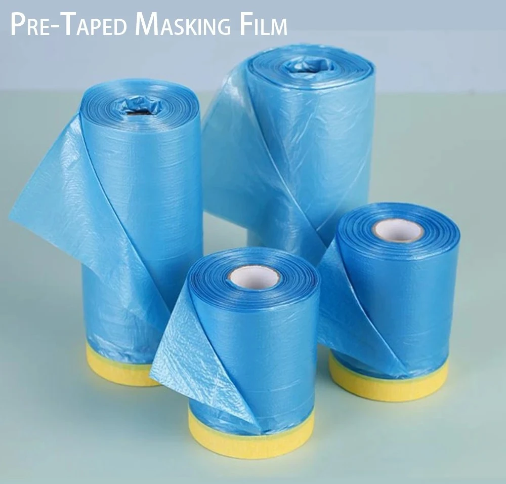 Pre-Taped Masking Film Plastic Sheeting Automotive Washi Tape No Residue Painters Plastic Drop Cloth for Painting