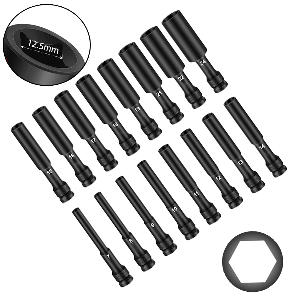 Juego de enchufes de impacto, llave de impacto métrica de 1/2 accionamiento, cabezal de enchufe hexagonal de 8-24mm, adaptador Universal, manguito convertidor de llave, 1 Uds.
