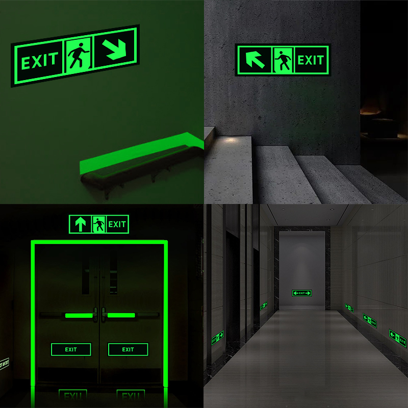 Roadstar 어둠 속에서 빛나는 발광 표지판, 출구 표지판, 벽 스티커, 안전 무대, 야간 투시경, 홈 장식, 5 개