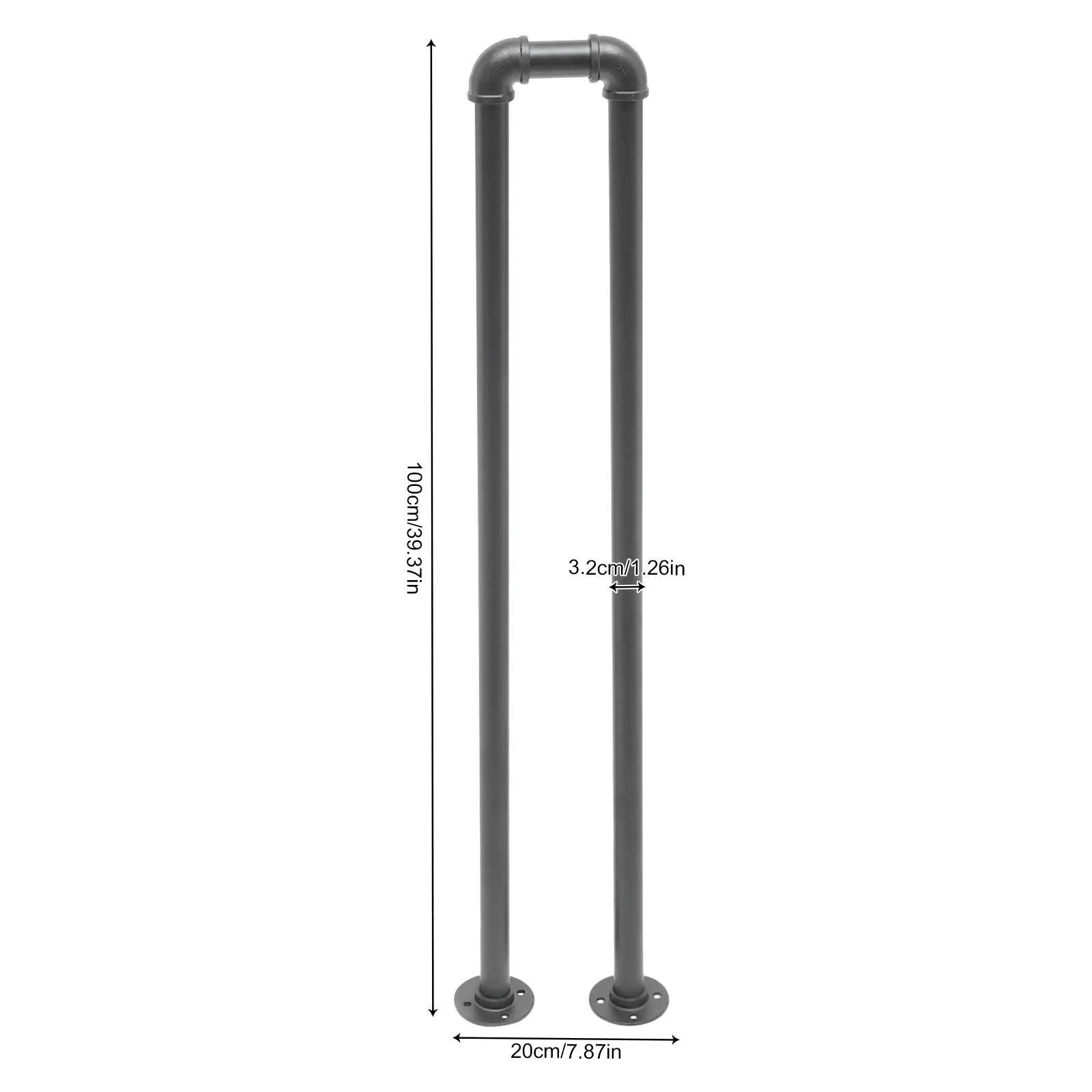 U-shaped Handrail for Stairs, Stable Base for Secure Fixing, 20x100cm Galvanized Steel, Suitable for Home and Commercial Use