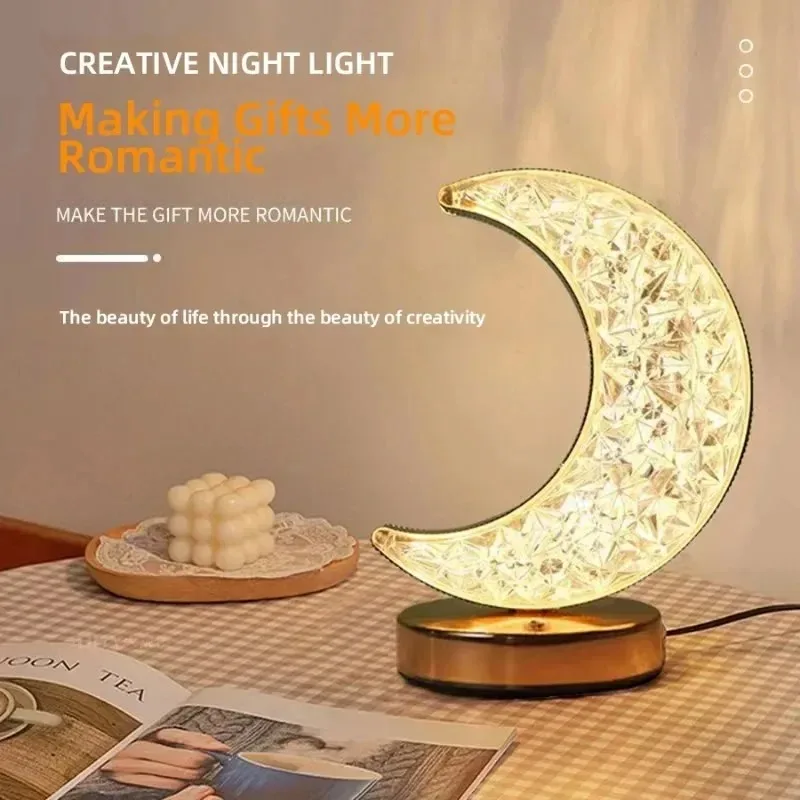 Luz nocturna de pista de cristal 3D con Control táctil, decoración del hogar para habitación de niñas, estética, USB, mesita de noche, mesa ambiental LED, lámpara de Luna 3D