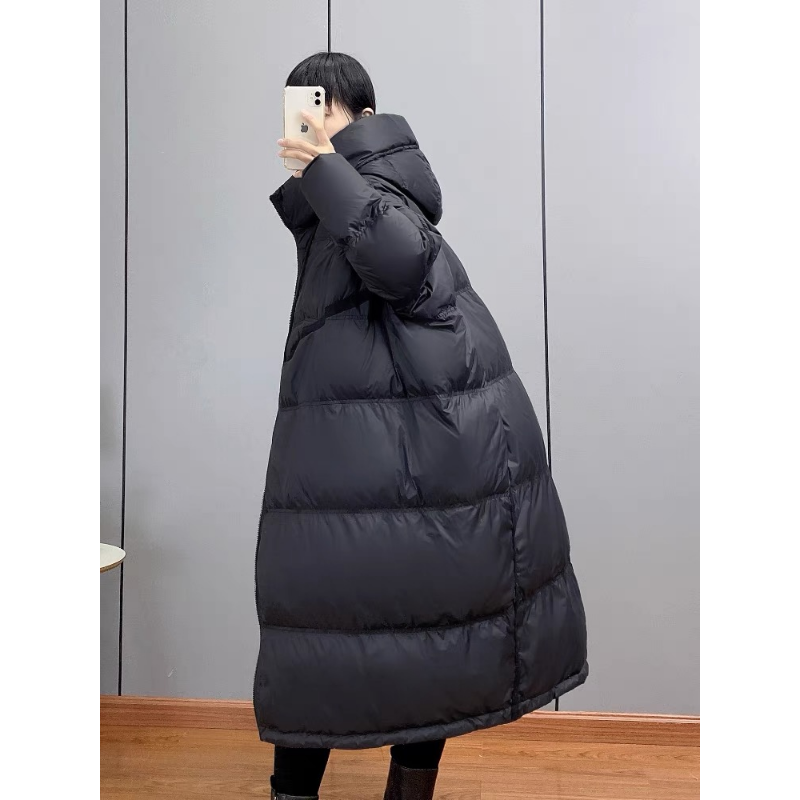White Duck Down Jacket for Women, Female Hooded Coat, Long Section, Warm, Thick, Loose, Large Plate, Winter