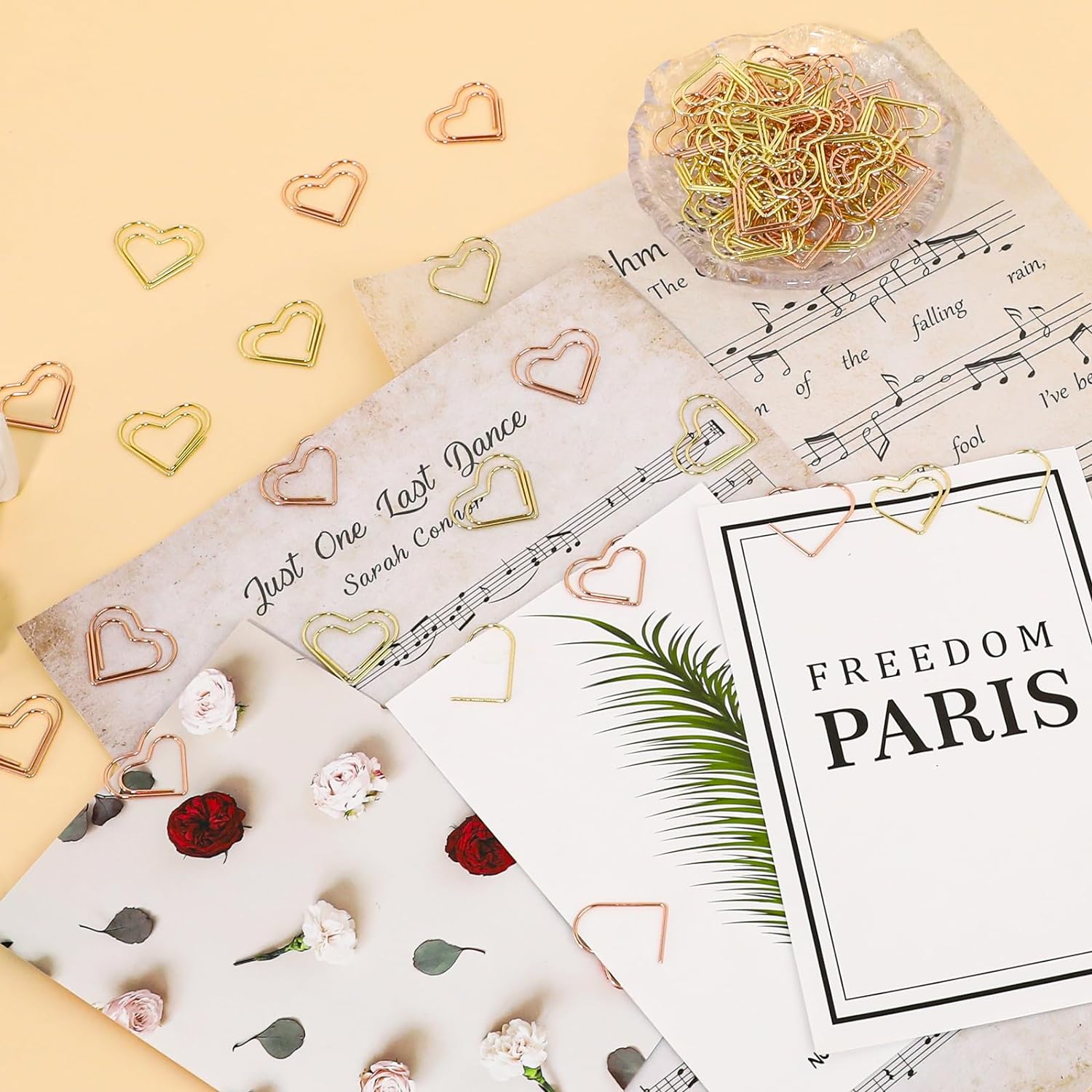 100 Uds Clips de papel de corazón Clips de papel pequeños en forma de corazón de amor dorado Clips de papel de Metal lindos de oro rosa para diario Clips de papel