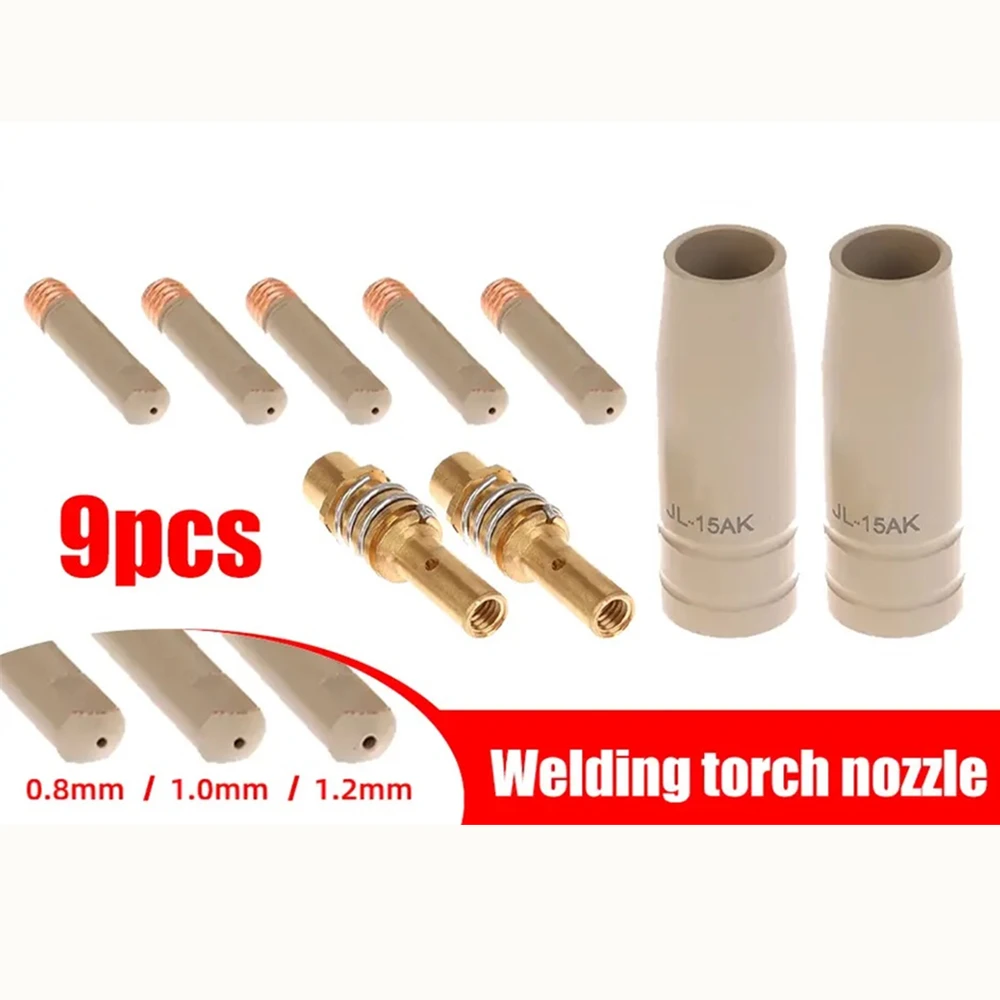 9 sztuk/opakowanie MB-15ak 0.8/1.0/1.2mm Dysza Palnika MIG Uchwyt Ochronny 15AK Palnik Spawalniczy MIG MAG Nowa Powłoka Ochronna Dysza