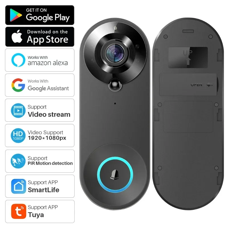 Smart Video Türklingel Kamera 1080p Wifi Video Intercom Türklingel Kamera Zwei-Wege-Audio funktioniert mit Alexa Echo Show Google Home