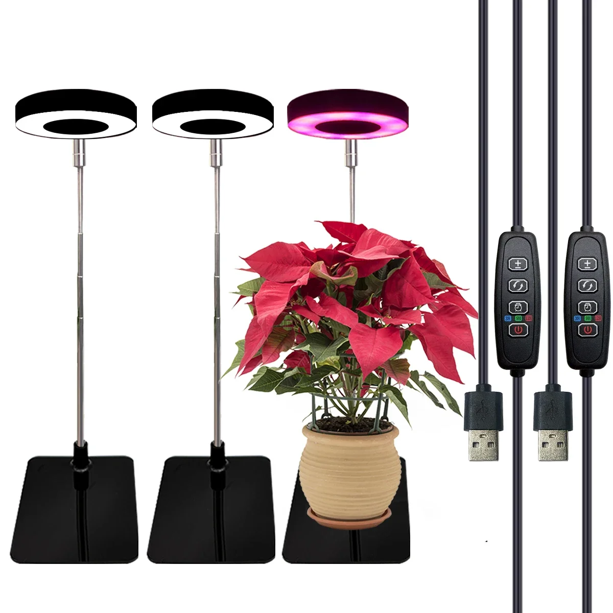 Três cores com base de luz de planta espectro completo LED luz de crescimento de plantas internas 3/9/12 altura de temporização ajustável 10 níveis de escurecimento