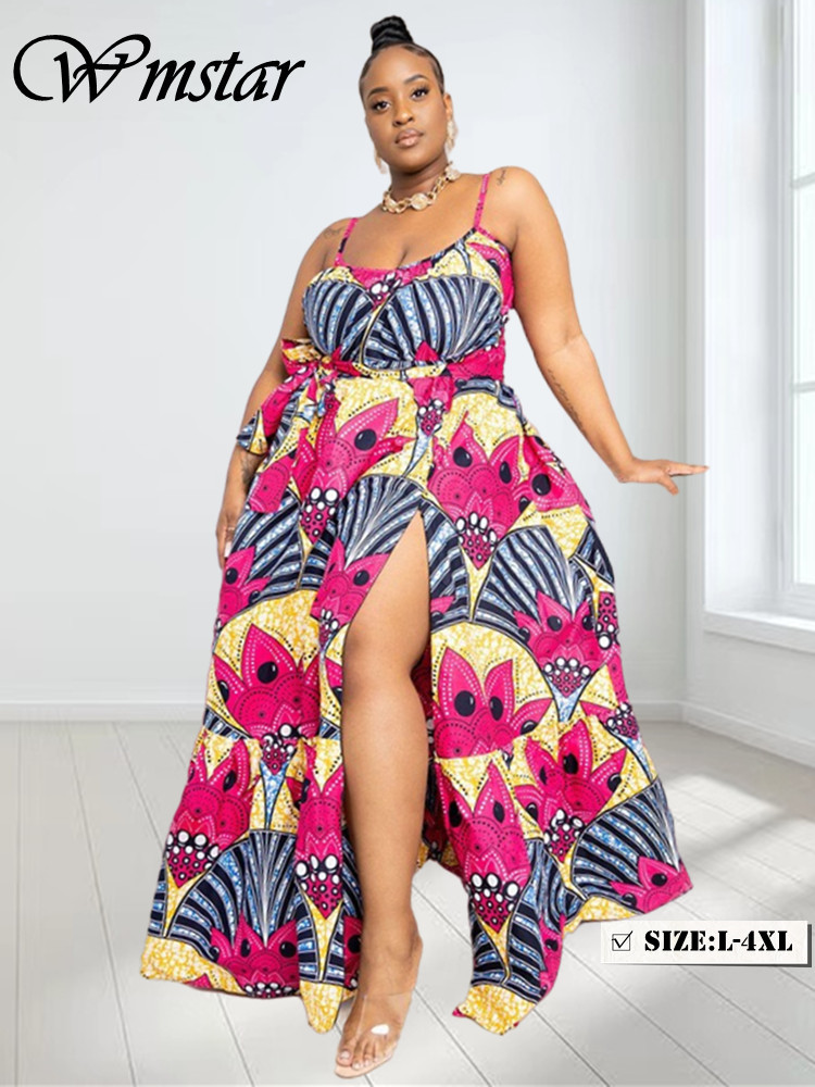 Wmstar-vestidos de talla grande para mujer, vestido largo holgado elástico con estampado Floral, ropa de verano, venta al por mayor, envío directo
