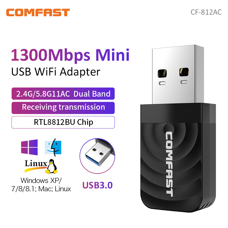 Adaptador Wifi USB 3,0 de 1300Mbps, 2,4G y 5GHz, tarjeta de red inalámbrica 802.11AC de doble banda, antena WiFi, receptor Wifi para ordenador portátil y PC de escritorio