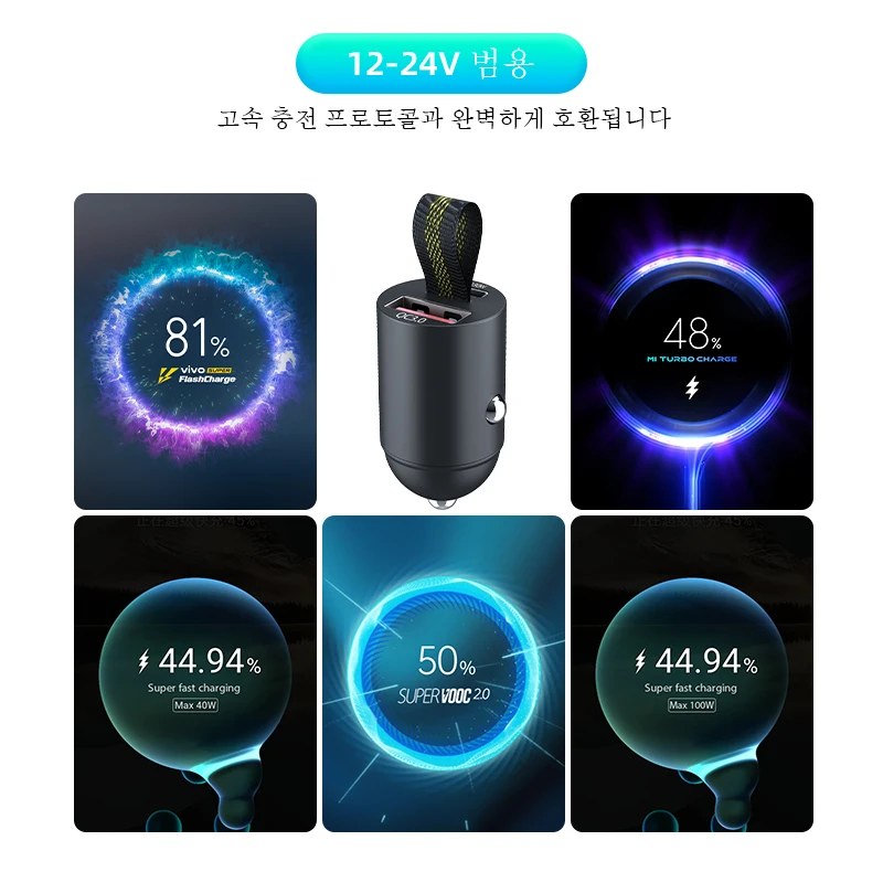 200W 미니 USB 차량용 충전기 슈퍼 급속충전 Type-C PD 급속충전 차량용 전화충전기 어댑터 iPhone 15 화웨이 삼성용