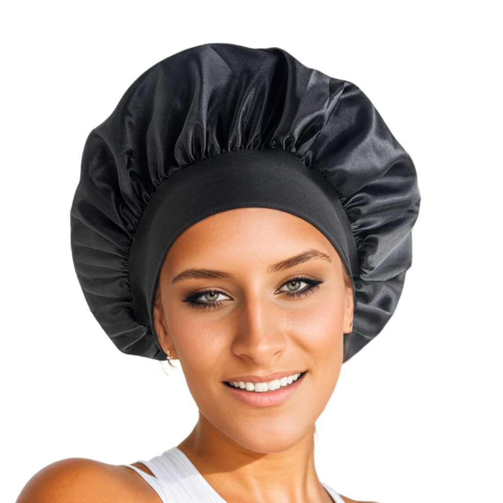 Gorro de satén sedoso para mujer, gorro de ducha de banda ancha elástica reutilizable, gorro para dormir, gorro protector para el cabello Natural rizado, 1 Uds.