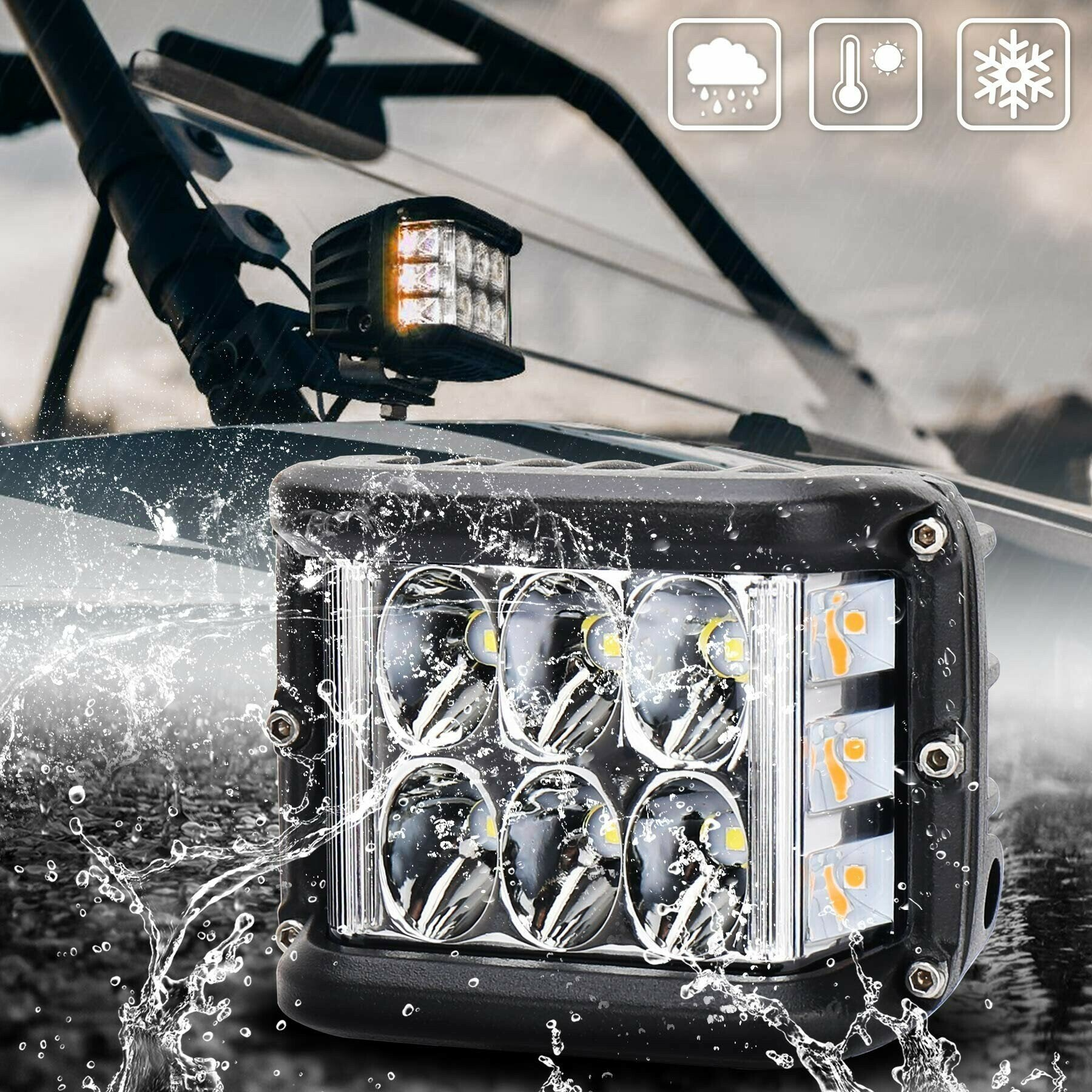 NLpearl 4 "ไฟ LED ทํางาน Dual Side นักกีฬา Pod White & Amber Strobe โคมไฟ Off Road กระพริบสําหรับรถบรรทุกรถกระบะเรือ Suv