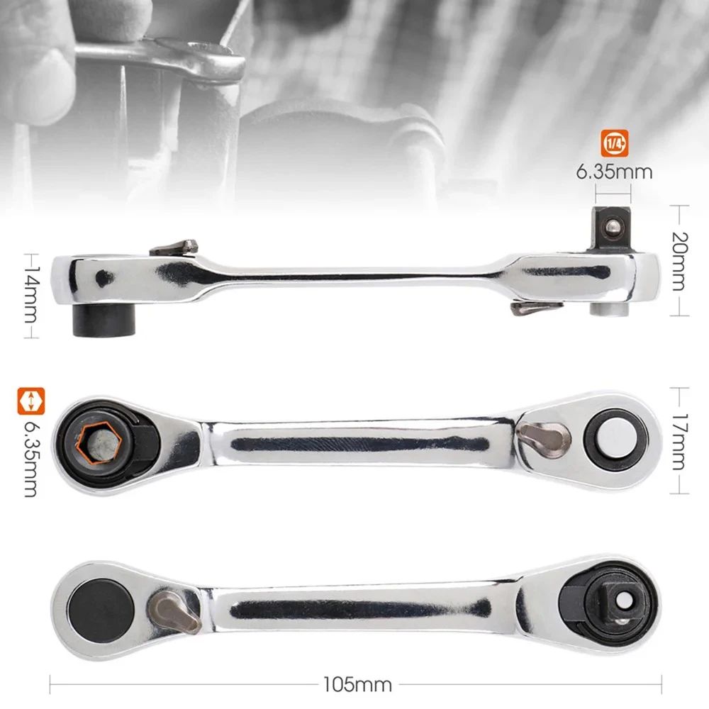MINI TREBLE 1/4 ประแจวงล้อ Double Ended Quick SOCKET ประแจวงล้อไขควง HEX ประแจแรงบิดชุด 2-in-1 Spanner