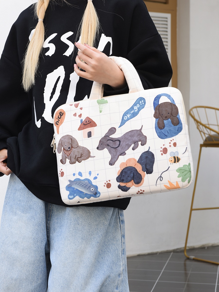かわいい落書き猫柄ノートパソコンバッグ レディースハンドバッグ インチiPadタブレット保護カバー 5インチ収納バッグ ファッションキャンバスバッグ