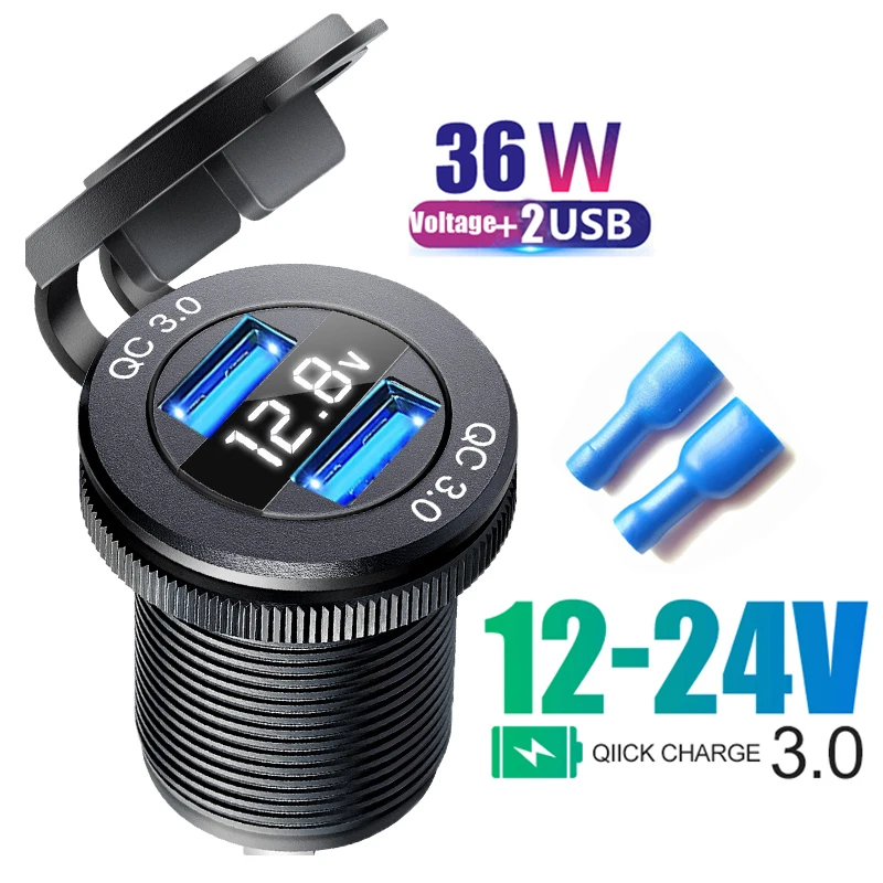 Toma de cargador usb tipo c para coche, 12/24V, tres puertos, USB-C PD y Dual QC 3,0 para coche, motocicleta, barco, RV