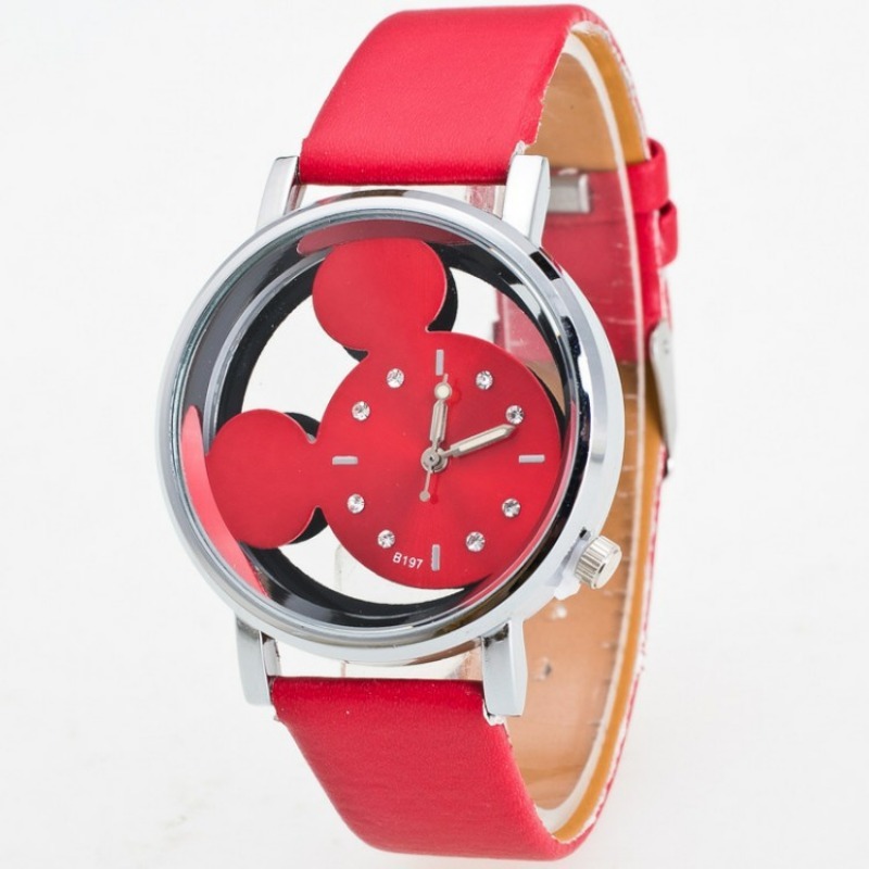 Relógio de quartzo Mickey oco de dupla face simples, relógio infantil Mickey Mouse com cinto