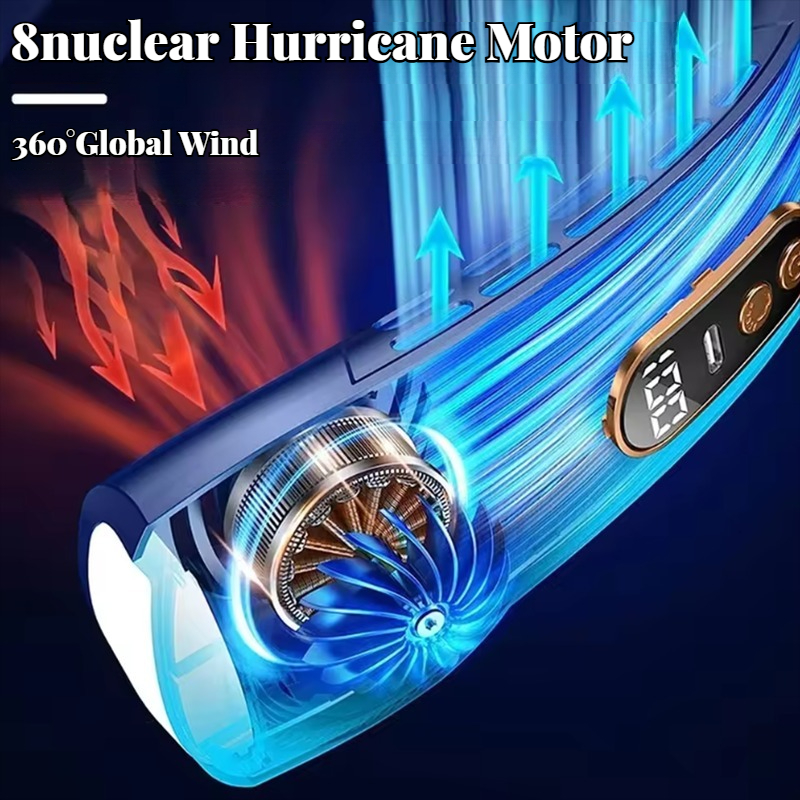 Portable Ice-Cooling Fan with LED Light, Silent Bladeless Halterneck Design for Personal Cooling and Outdoor Comfort