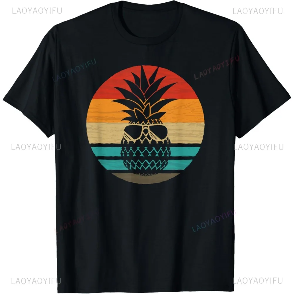 Kaus Pecinta Ananas Gaya Retro Nanas Cetak Grafis Buah Lucu Kaus Pria Y2k Pakaian Jalanan Longgar Mode Kasual Hip Hop