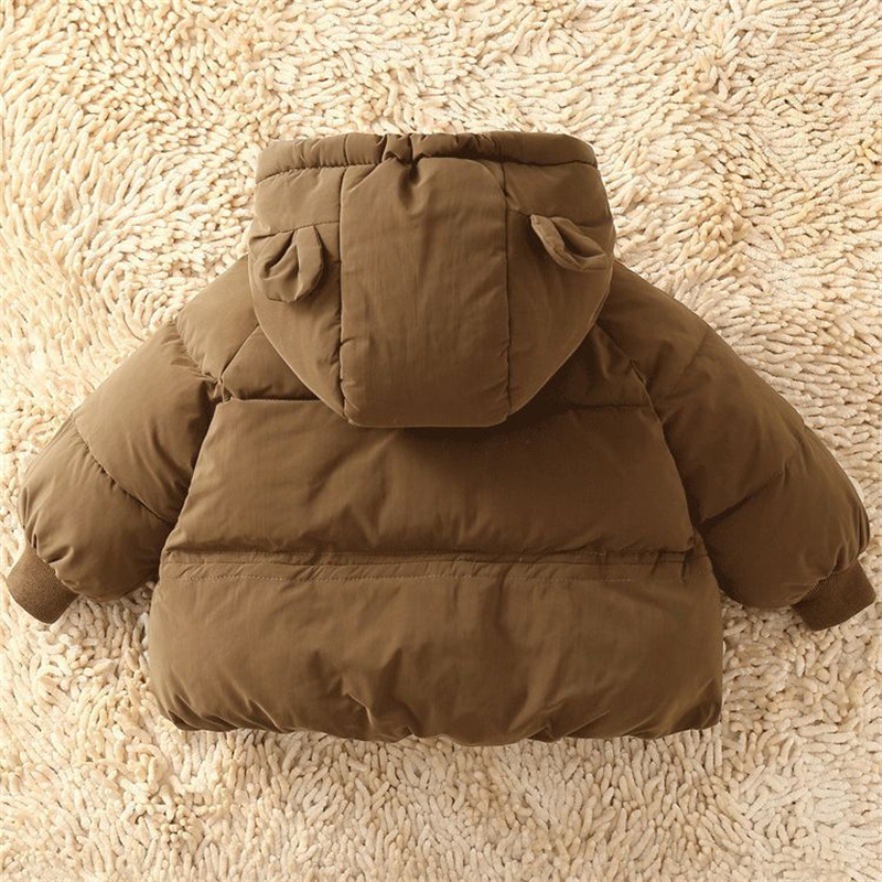 Ropa de abrigo cálida con capucha para niños y niñas, chaquetas gruesas de invierno para bebés, abrigo de algodón de Color sólido para niños, ropa informal para niños