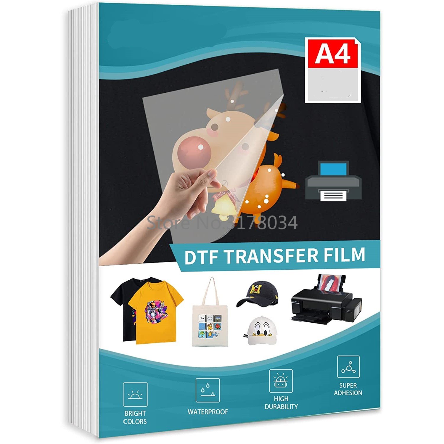Película de transferencia DTF, papel de transferencia de calor PET, película de pretratación transparente brillante de doble cara A4 para impresora de inyección de tinta DTF Epson