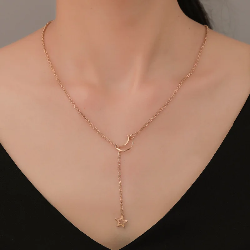 Mới Đơn Giản Trăng Sao Mặt Dây Chuyền Vòng Cổ Choker Đơn Giản Màu Vàng Charm Hợp Kim Dây Chuyền Collares Vòng Đeo Cổ Cho Nữ Trang Sức Dự Tiệc