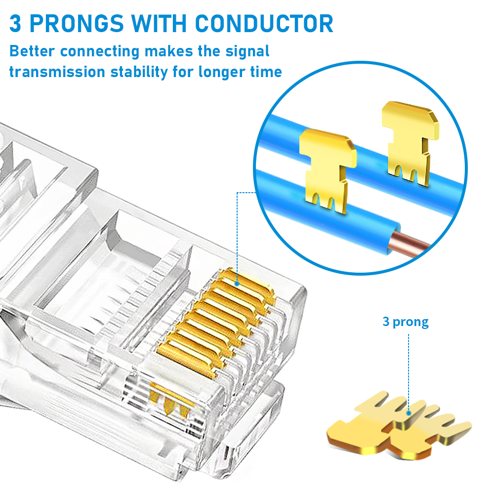 20 piezas/50 unidades conectores RJ45 cat5 cate5 cat6 paso a través de engarzado 8P8C enchufe Modular para Cable de red Lan trenzado sólido