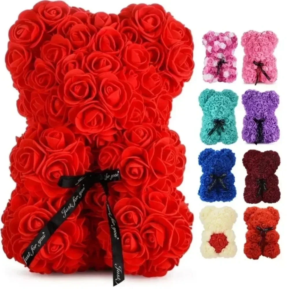 Oso de peluche de rosa eterna con flor artificial para el día de San Valentín, regalos y decoración de cumpleaños, miniaturas A para mi novia