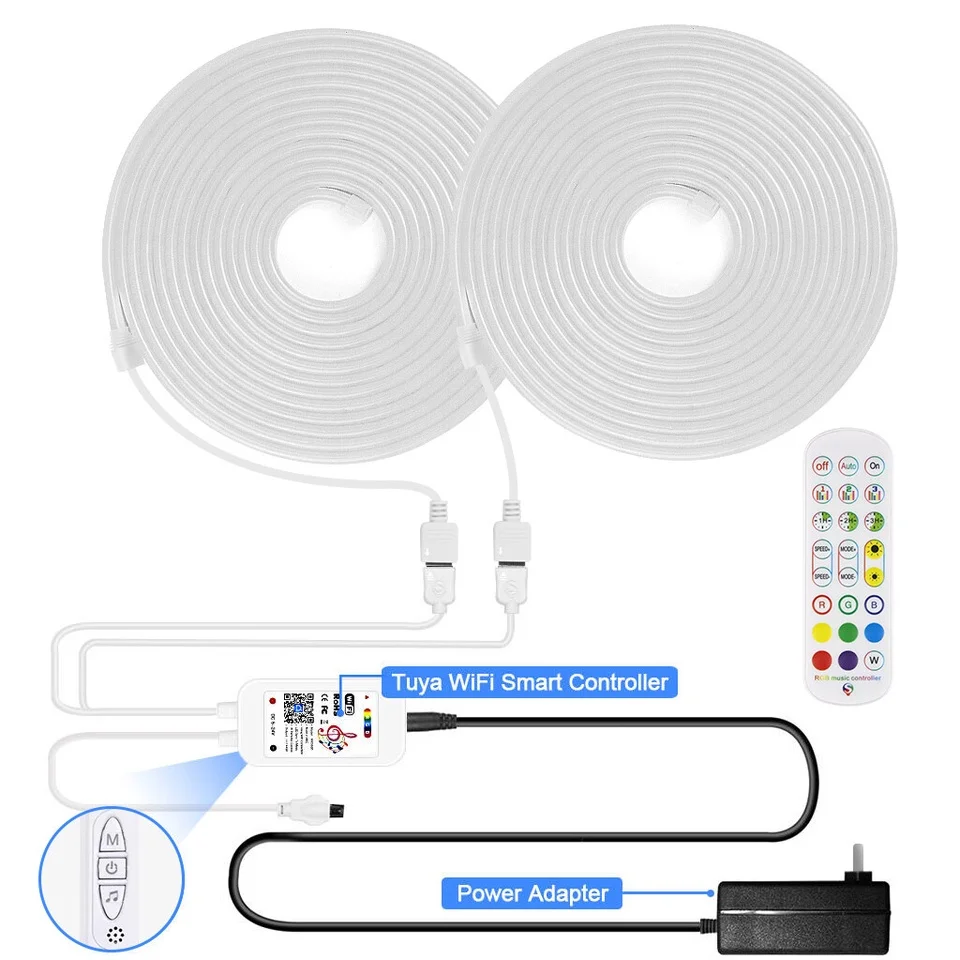 1-5M Tuya WiFi USB LED RGB Neon Strip Light DC5V Smart Strip Light IP67 Waterproof RGB LED Flexible Tape Color Change with Alexa