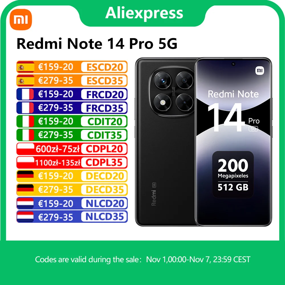 Versione globale Xiaomi Redmi Note 14 Pro 5G Smartphone MediaTek Dimensity 7300-Ultra 200MP AI fotocamera NFC Display AMOLED da 6,67" IP68