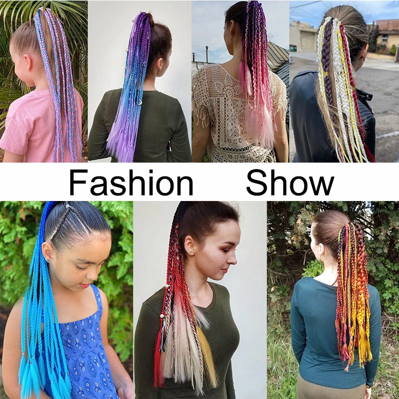 26 Polegada extensão de rabo de cavalo sintético com laço elástico faixa de cabelo longo yaki em linha reta colorido trança rabo de cavalo ombre cores
