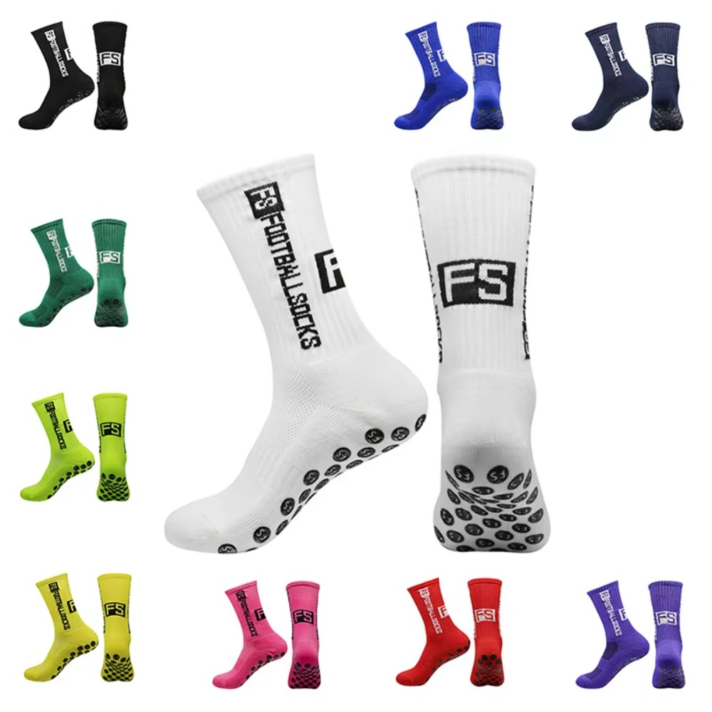 4 Pairs Men's Soccer Socks with Grip, Non Slip Anti Slip Athletic Socks with Cushion Pads for Football/Basketball/Hockey